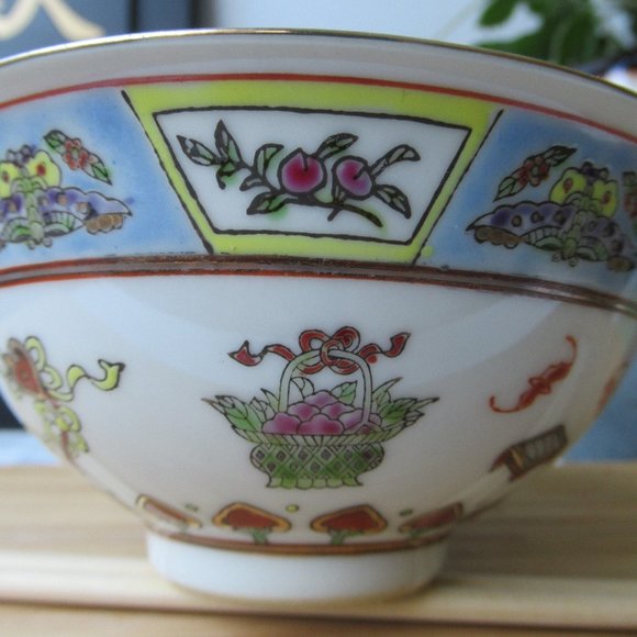Porcelain Rice Soup Bowl with Chinese Symbols of Prosperity, China - Picture 2 of 16